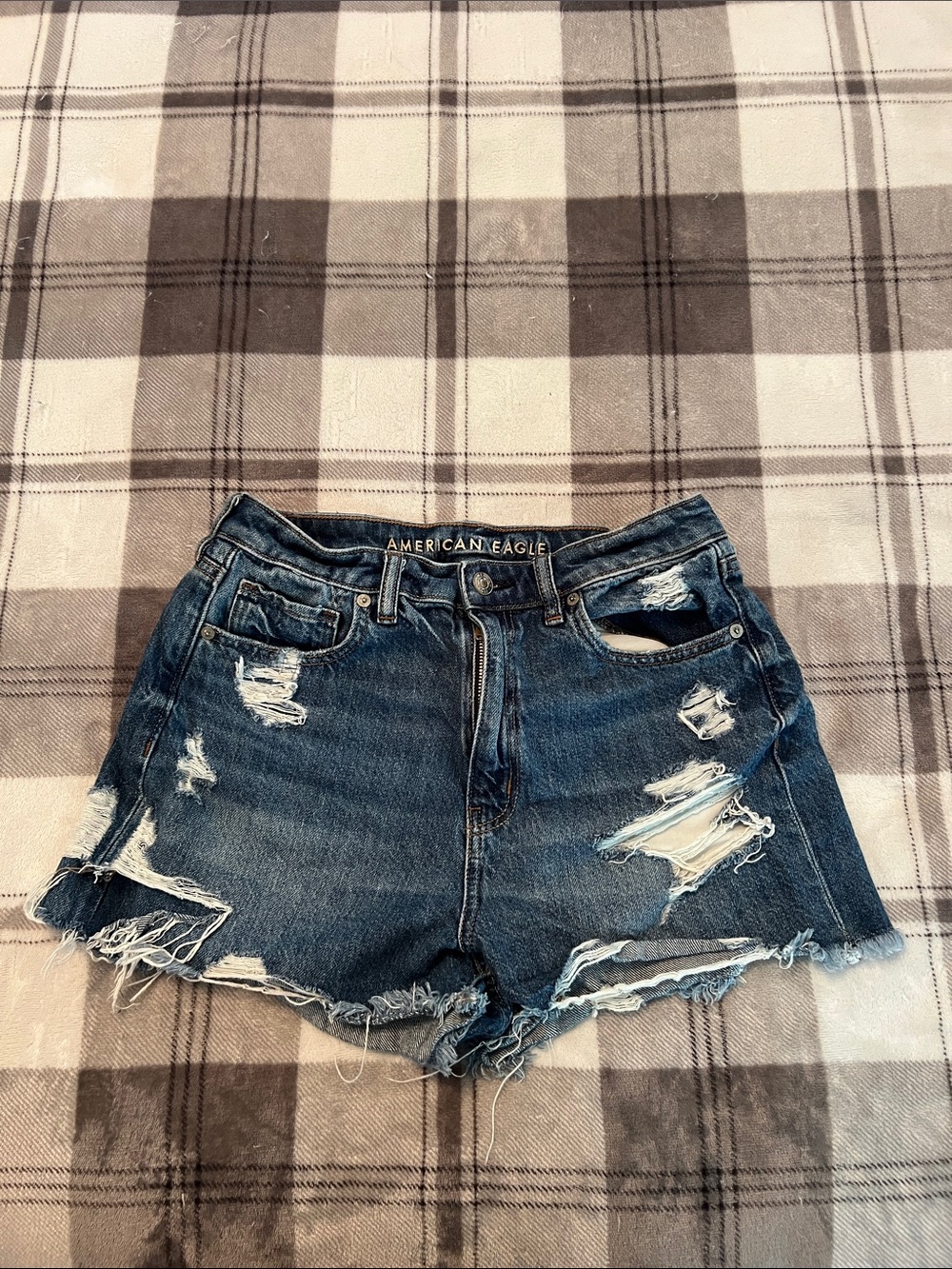 American Eagle Outfitters Distressed Dark Blue Denim Shorts